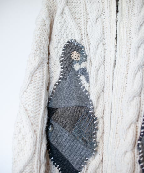 "鳩、会話中" patchwork pigeons(talking) knit, Rebuild by vintages