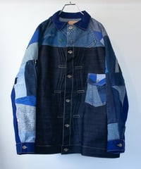 《nisai × soma komatsuno》"おわらない青 捻曲編" Patchwork oversized jacket, Rebuild by vintage denims