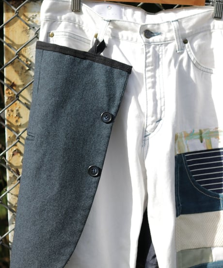 "悪と虹" Suit pieces, hand-dyed ribbons, patchwork, Based on Vintage denim