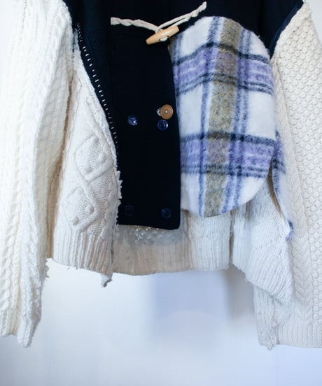 "夜空を薄めた紫のニットショートダッフルコート"the night sky purple duffel coat, Rebuild by vintages