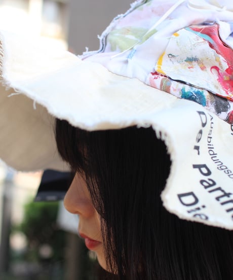 "彼女によく似た荒花" Painted cloth Patchwork Flower hat, Rebuild by vintages