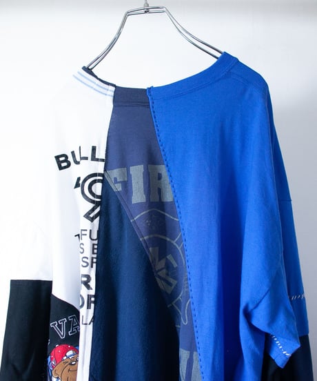 "青の花束" Blue flowers long-sleeved T-shirt, Rebuild by vintages