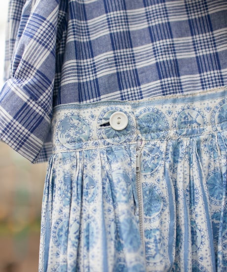 "少し背の低いあの子のためのワンピース" A blue dress for that little girl who is a little short, Rebuild by vintages