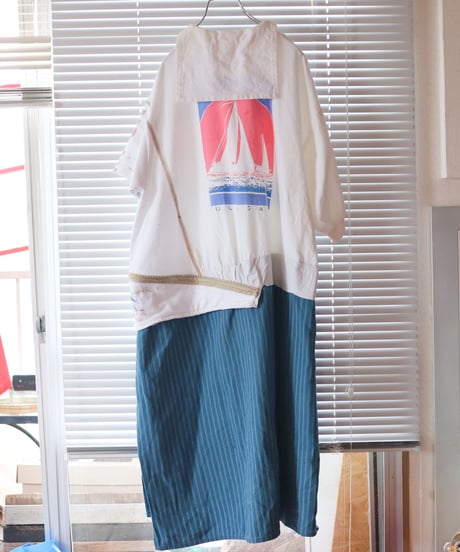 "夏、色隠し、セーラーワンピース" Summer love Sailor collar Dress, Rebuild by vintages