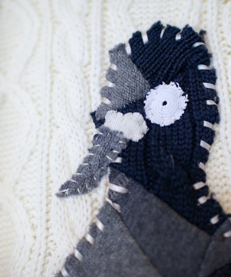 "驚いている鳩" patchwork pigeon(surprised) knit, Rebuild by vintages