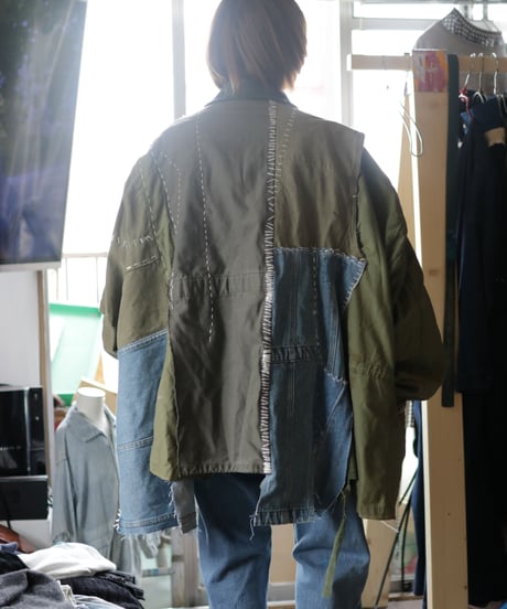 "HOPES AND LORE" Over Heavy military Jacket, reconstructed from mix vintages