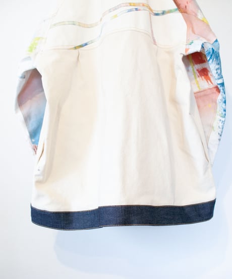 《nisai × soma komatsuno》"おわらない色彩" Patchwork and paint oversized jacket inspired by denim
