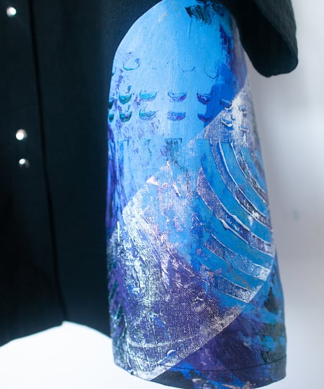 《0＜nisai+α≦Y》 metal hook paint half-sleeve shirt jacket / black formal cotton and linen