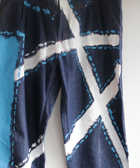 "青の修復" Blue repair painted denim,  Based on vintage denim