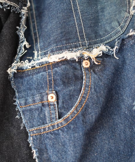 "むきだしの青" Blue grunge jacket, Rebuild by vintages