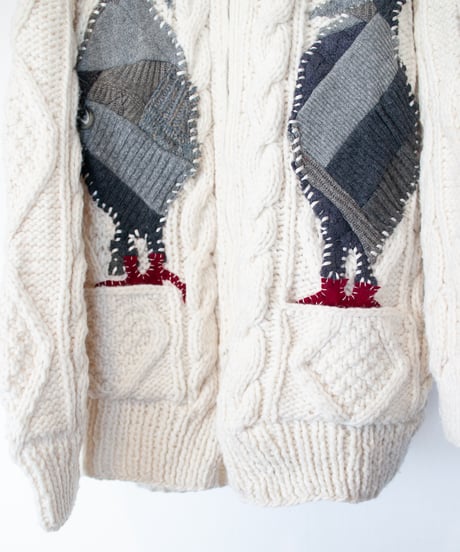 "鳩、会話中" patchwork pigeons(talking) knit, Rebuild by vintages
