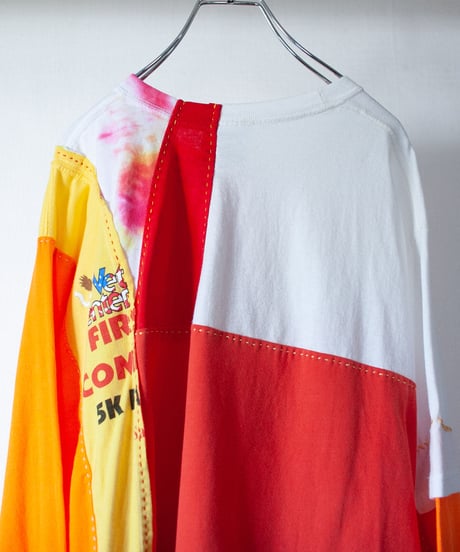 "夕暮れの街と紅い花" Sunset Red Flowers long-sleeved T-shirt, Rebuild by vintages