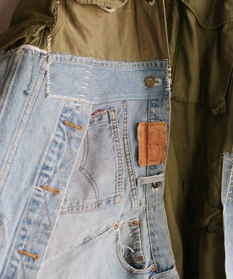 "HOPES AND LORE" Over Heavy military Jacket, reconstructed from mix vintages