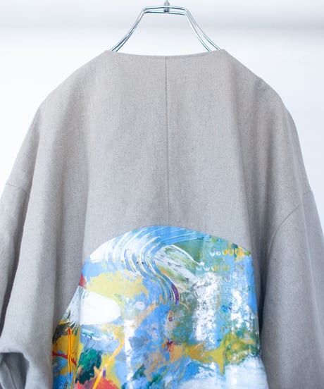《0＜nisai+α≦Y》 metal hook paint half-sleeve shirt jacket / beige linen