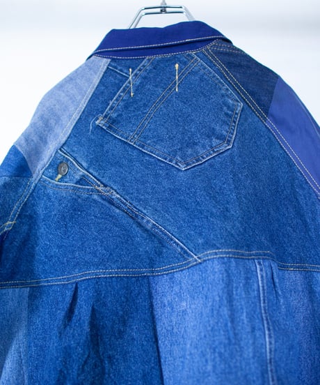 《nisai × soma komatsuno》"おわらない青 捻曲編" Patchwork oversized jacket, Rebuild by vintage denims