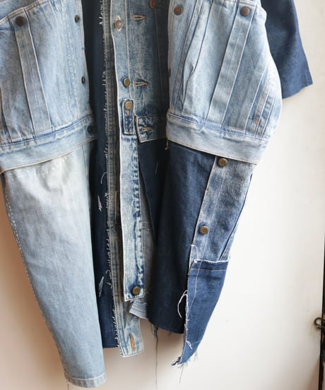 "水白虹" Liquid White Rainbow Coat, reconstructed from denim vintages