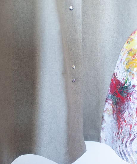 《0＜nisai+α≦Y》 metal hook paint half-sleeve shirt jacket / beige linen