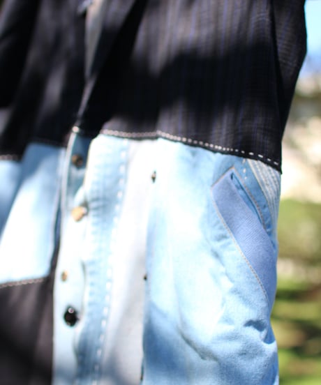 "海岸線" A long jacket with curved lines inspired by the coastline, Rebuild by vintages