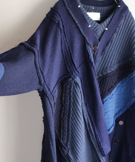 "東京豪雨" Tokyo Heavy Rain Knit, reconstructed from blue knit vintages