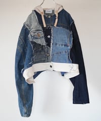 "ブルーグランジフーディーショートジャケット" Blue grunge hoodie short jacekt, Rebuild by vintages