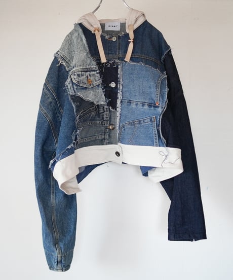 "ブルーグランジフーディーショートジャケット" Blue grunge hoodie short jacekt, Rebuild by vintages