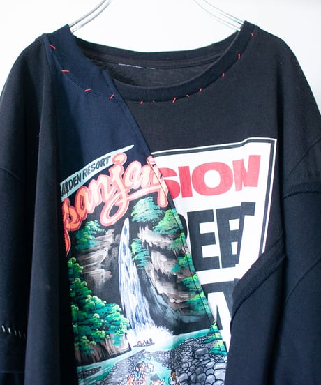"ナイトパークウィズフラワーズ" Night park with flowers long-sleeved T-shirt, Rebuild by vintages