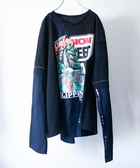 "ナイトパークウィズフラワーズ" Night park with flowers long-sleeved T-shirt, Rebuild by vintages