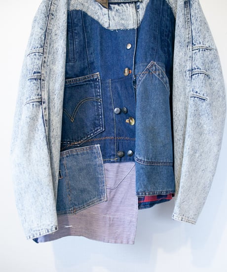 "碧い花弁のデニムジャケット" blue petal denim jacket, rebuild by vintages