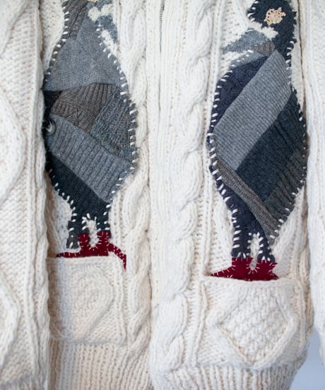 "鳩、会話中" patchwork pigeons(talking) knit, Rebuild by vintages