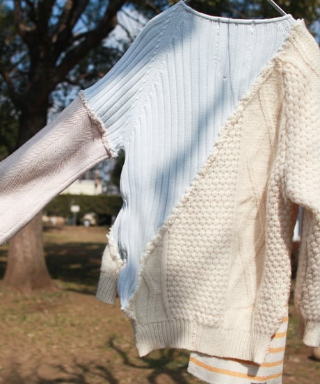 "少女水色グランジ" Girl light blue grunge Knit, Rebuild by vintages