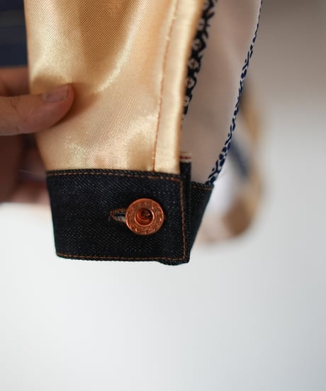 《nisai × soma komatsuno》"藍と黄金と緑" Patchwork Denim jacket, Rebuild by vintage kimono