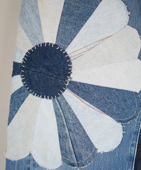 "花開くデニムスカート" blooming flowers denim skirt, Rebuild by vintages
