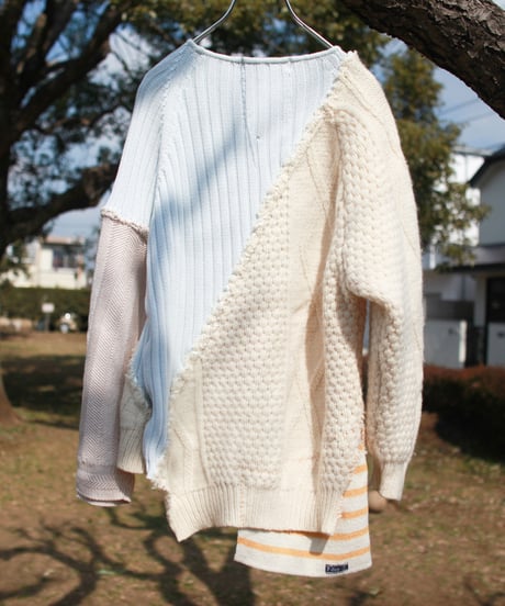 "少女水色グランジ" Girl light blue grunge Knit, Rebuild by vintages