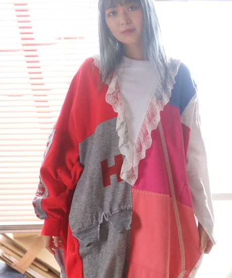 "リリィ" Lily Oversized multicolor patchwork and hand-stitching pull-over, rebuild by vintages