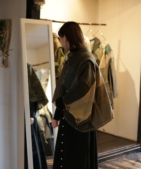"ふたりきり" Too Wide Short jacket, reconstructed from Green vintages