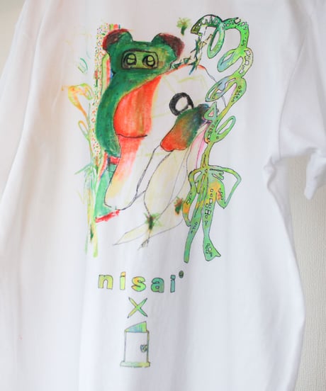 【nisai × 真綾】"遊ぶふたりの手刷りと手描きのTシャツ" Hand-printed and hand-painted T-shirts by two children playing