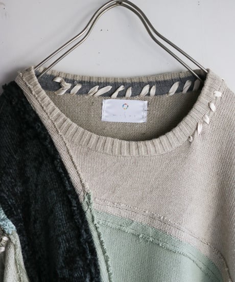 "乱反射する緑化地帯" Reflection Green Knit, reconstructed from knit vintages