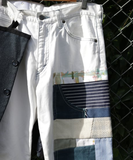 "悪と虹" Suit pieces, hand-dyed ribbons, patchwork, Based on Vintage denim
