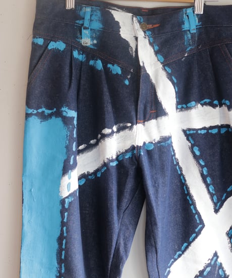 "青の修復" Blue repair painted denim,  Based on vintage denim