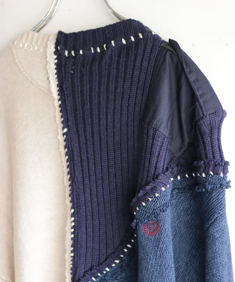 "雨明け招き" the Pray after the Rainfall knit, reconstructed from blue and white knit vintages