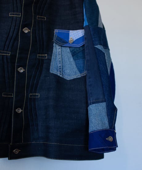 《nisai × soma komatsuno》"おわらない青 捻曲編" Patchwork oversized jacket, Rebuild by vintage denims