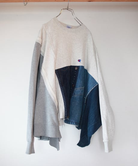"ひねくれものの手縫いのデニム×トレーナー" Hand-sewn twisted [Denim x Trainer], Rebuild by vintages