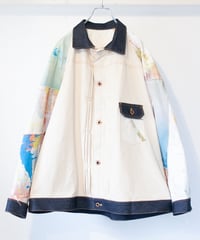 《nisai × soma komatsuno》"おわらない色彩" Patchwork and paint oversized jacket inspired by denim