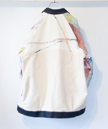 《nisai × soma komatsuno》"おわらない色彩" Patchwork and paint oversized jacket inspired by denim
