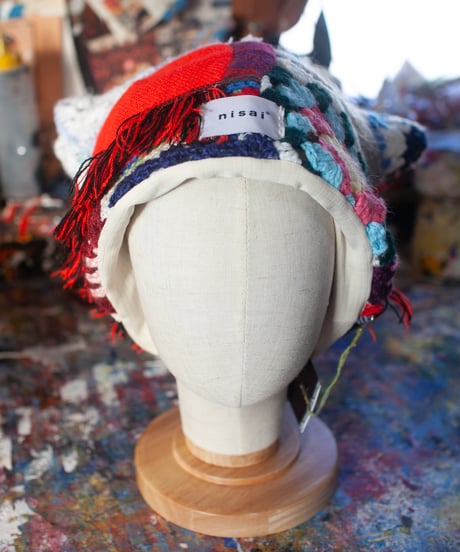"つぎはぎの猫耳帽子 第十色" knit cat cap, Rebuild by vintagess