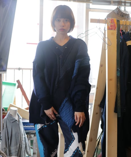 "東京豪雨" Tokyo Heavy Rain Knit, reconstructed from blue knit vintages