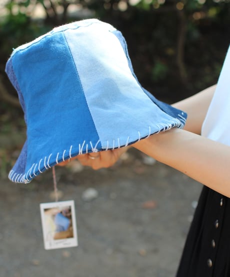 "リトル・ブルー・パラソル" Blue Patchwork hat, Rebuild by vintages