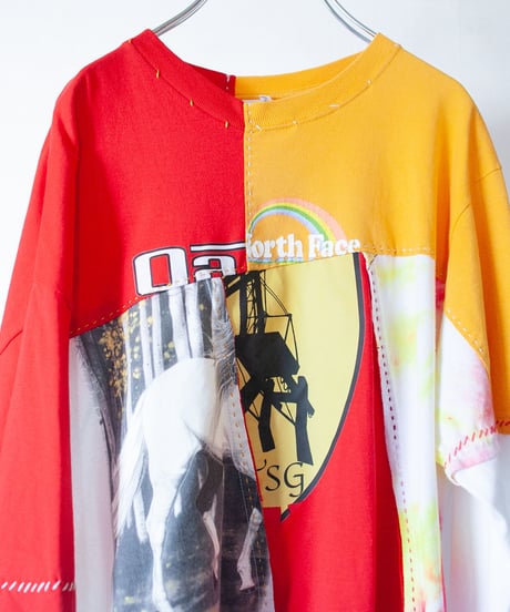 "色彩花" Rainbow flowers long-sleeved T-shirt, Rebuild by vintages