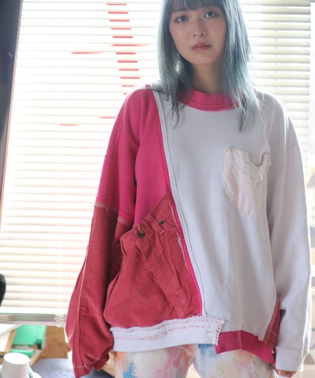 "少女の約束と記憶" Girl's promise and memory pink pullover, rebuild by vintages