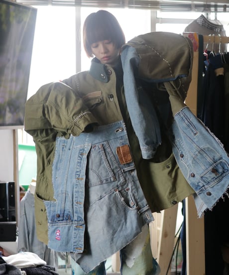 "HOPES AND LORE" Over Heavy military Jacket, reconstructed from mix vintages